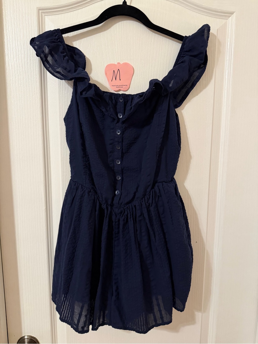 aerie Navy Button-Front Ruffle-Sleeve Romper